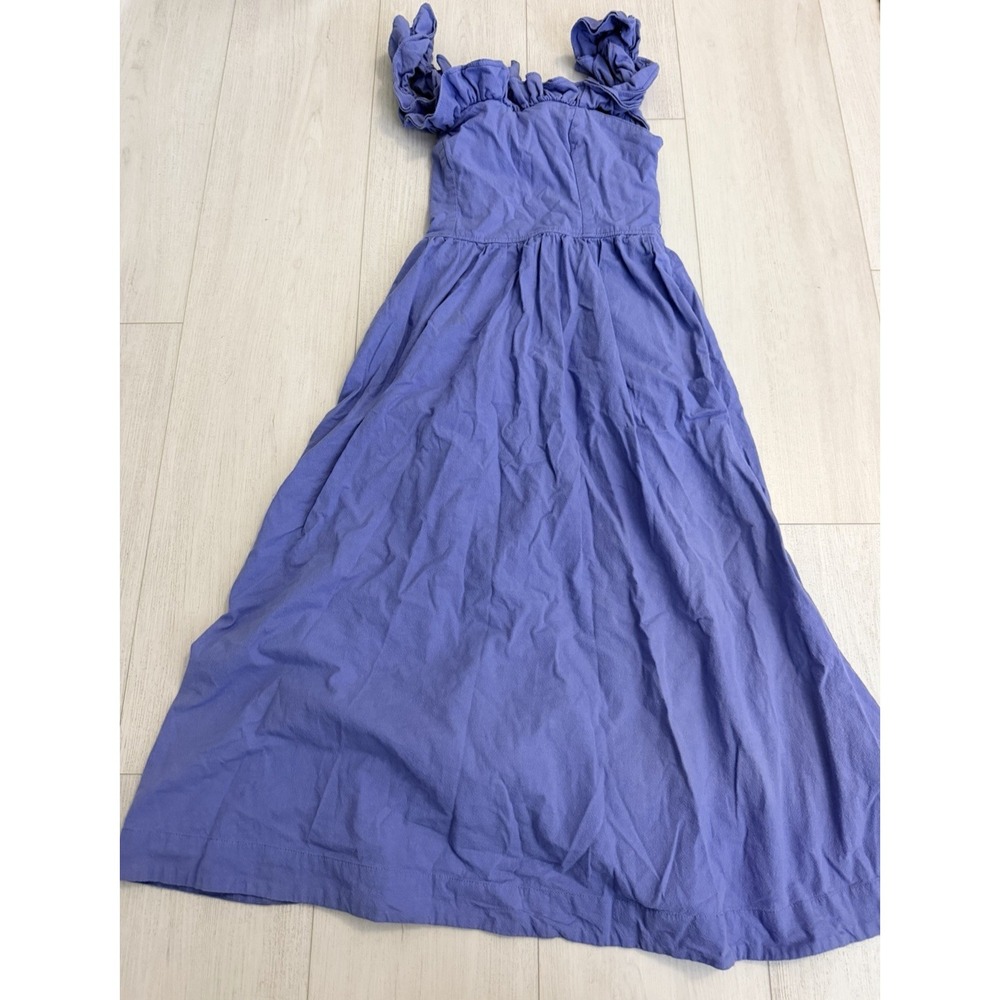 Free People Ruffle It Up Midi Dress Tie Back 100% Cotton Boho Size M Blue - Picture 4 of 10